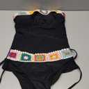 WDIRARA Women's 2 Piece Floral Strapless Tankini Swimsuits High Waisted Thong Bathing Suit (Medium, Black)