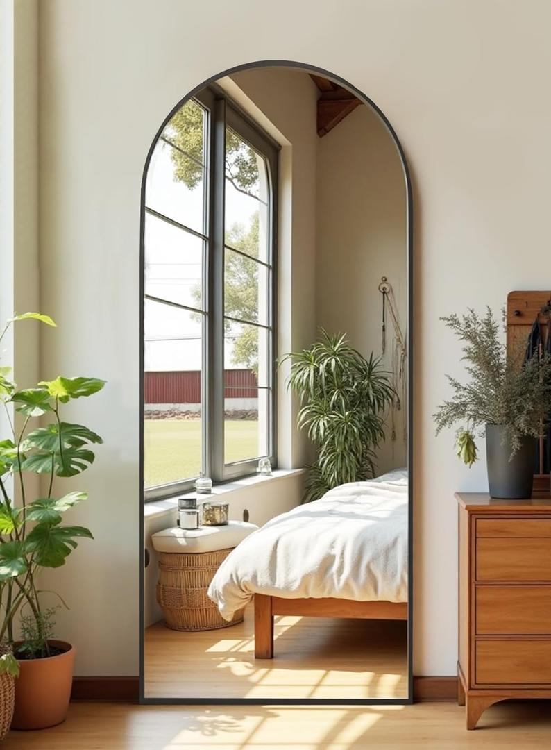 Floor Mirror, Full Length Mirror with Stand, Arched Wall Mirror Full Length, Black Floor Mirror Freestanding, Wall Mounted for Bedroom Living Room, Black (59"L x 18"W)
