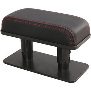 JEYODA Car Armrest Pad, Left Elbow Support, General Leather Booster Pad, Central Armrest Box, Adjustable Armrest (Black Red Line)