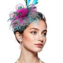 Zando Kentucky Fascinators Hats for Women 2026 Derby Tea Party Hats for Women & Girls Flower Mesh Feathers Headband Fancy Headwear Hair Clip for Wedding Church Green & Hot Pink & Blue Fascinator