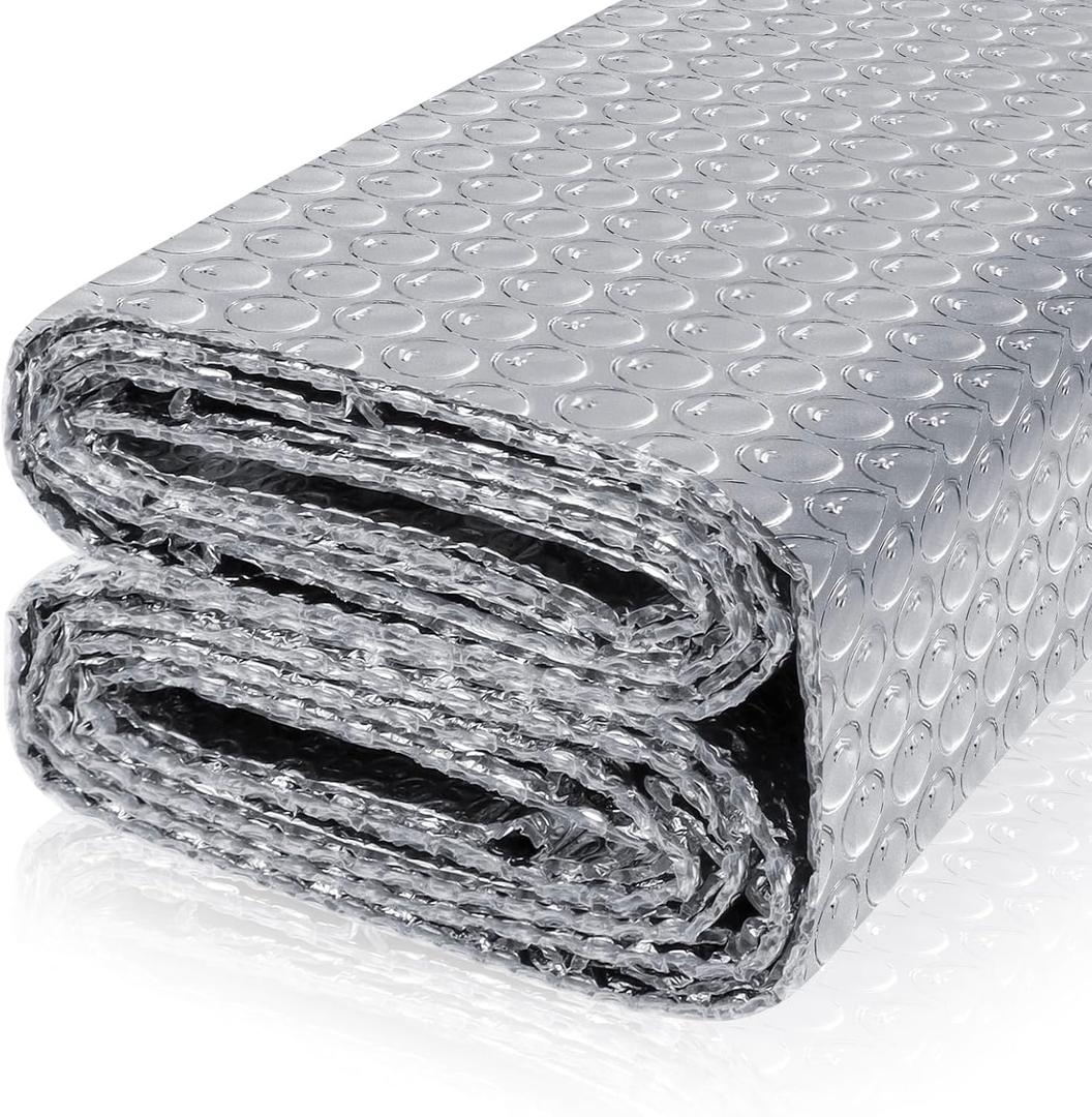 Reflective Bubble Insulation Sheet, Double Side Aluminum Foil Bubble Shield, Aluminum Foil Thermal Insulation Radiant Barrier for Windows, RV, Roof, Garage Door (59IN X 8.2FT)