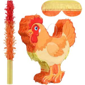 Seenelling Chicken Piata 3D Chicken Birthday Decoration with a Blindfold and Bat for Kids Girls Boys Gift Holiday Piata Party Baby Shower Supplies