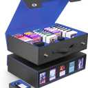 ZLCA Trading Card Storage Box 5-Row with Handle, MTG Storage Box Holds 3900+ Cards with Commander Display, Top Loaders Organizer Case for TCG PTCG Sport Card(Black&Blue)