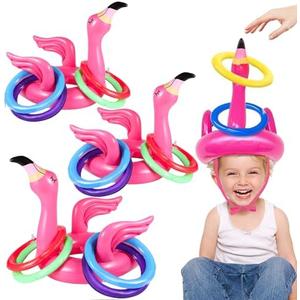 Camlinbo 15 Pcs Inflatable Flamingo Pool Toys Ring Toss Pool Game, Flamingos Luau Party Decor Hawaiian Beach Toys Carnival Outdoor Luau Party Games Supplies for Adults Family