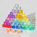 Rainbow Crystal Acrylic Cubes Children Learning Color Light Shadow Toy, Stacking Gem Blocks Sensory Building Blocks for Kids(48PCS)