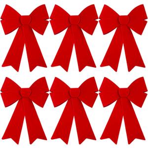 Aneco 6 Pieces Red Christmas Bows Holiday Christmas Wreaths Bows 12 x 9 Inches Xmas Red Velvet Decoration Bow for Xmas Party Decoration