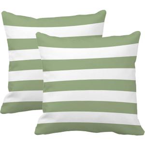 Leaveland Sage Green and White Stripe Set of 2 18x18 Inch Cotton Polyester Square Throw Pillow Cover Decorative Soft Cushion Case Slipcover Home Decor Bed Couch Sofa Standard Size Accent Pillowcase