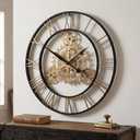 Cuspin 30 Inch Large Wall Clock Black Gold Roman Numeral Gears Wall Clock