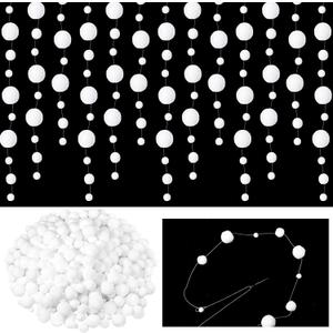 600 Pcs White Pom Pom Garland White Felt Ball Garland with Thread Sewing Needles Boho Decorations 3 Size for Birthday Room Window Decor House Scenery