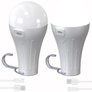 USB Rechargeable Camping Light Bulbs, Waterproof LED Tent Lights for Camping, 2 Pack Rechargeable Light Bulbs with 4 Light Modes for Camping, Hiking, Emergency, Indoor & Outdoor Use