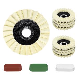 12PCS Angle Grinder Buffing Wheel Stainless Steel Polishing Set (9 Wool Felt Flap Polishing Disc & 3 Pcs Polishing Compound), 4 1/2 x 7/8 Inch Felt Flap Disc for Angle Grinder, Multi Sided Polishing