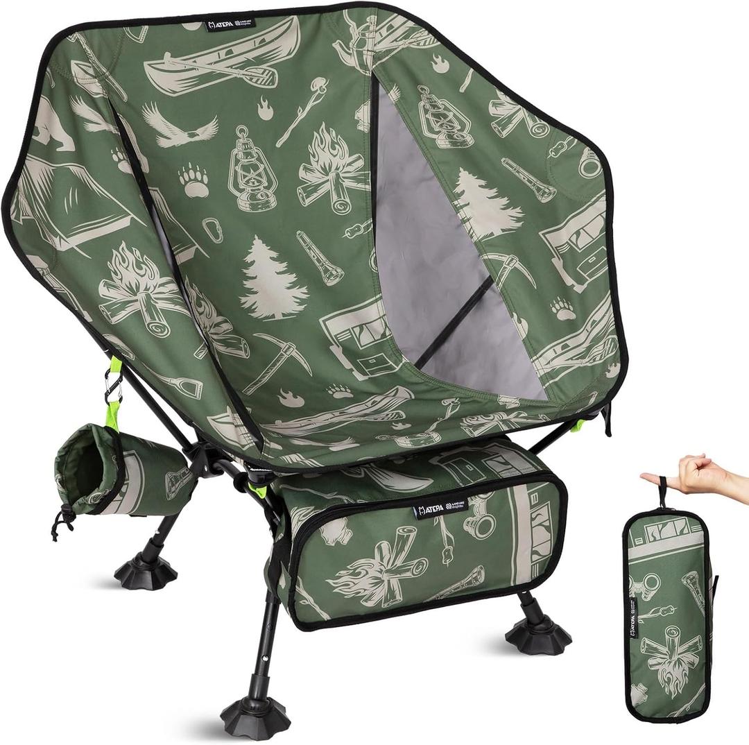 ATEPA UFO3.0 Ultralight Backpacking Chair, 330 lbs Heavy-Duty Aerospace Aluminum Folding Camp Chair with Hexagon Ergonomic Seat Anti-Sink Feet, Compact Portable Outdoor Gear for Hiking, Forestcamp