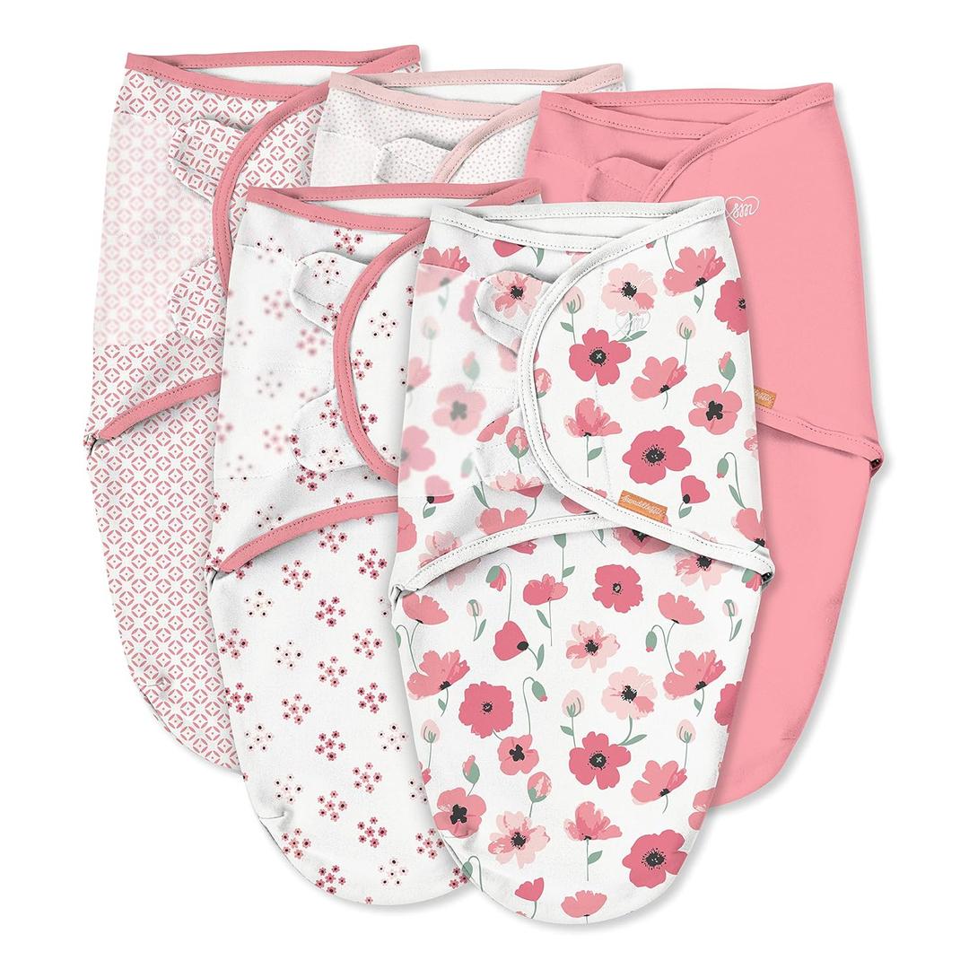 SwaddleMe Original Swaddle  Size Small/Medium, 0-3 Months, 5-Pack (Pretty Poppy )