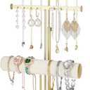 3-Tier Jewelry Stand Jewelry Organizer, Gold Necklace & Bracelet Organizer with Velvet Ring Tray, Sturdy Jewelry Holder for Earrings, Cute & Aesthetic Jewelry Display Tower  Gift for Women