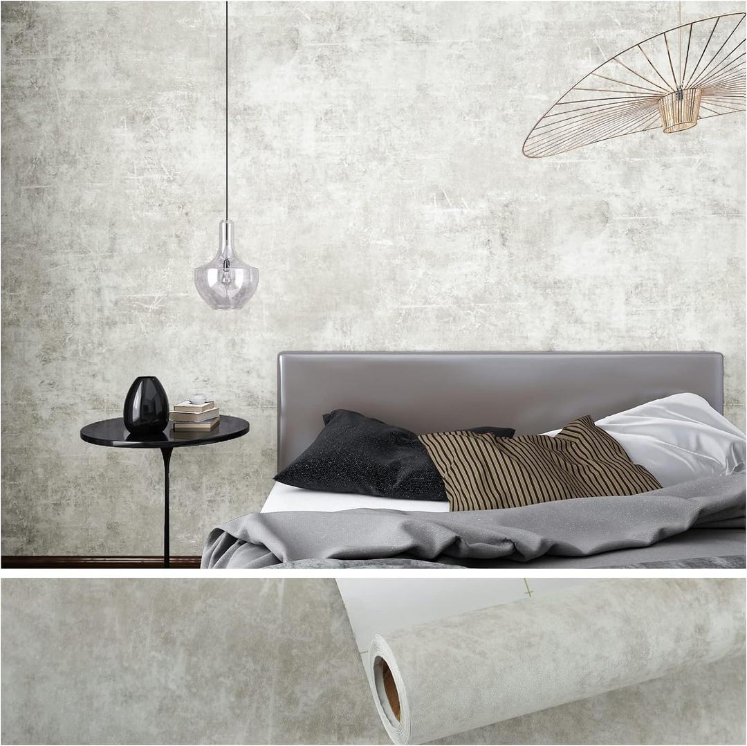 VEELIKE Distressed Light Grey Concrete Wallpaper Peel and Stick Modern Limewash Wallpaper for Bedroom Living Room 24''x118'' Self Adhesive Waterproof Concrete Contact Paper for Countertops Accent Wall