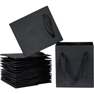 HUAPRINT Black Gift Bags, 12 Pack Small Paper With Handles - 4x2.75x4.5 Inch Mini Party Favors for Presents, Birthday, Weddings, Baby Showers