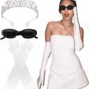 Princess White Tiara Gloves Sunglasses Headphones, Princess Costume Accessories Women Bachelorette Party Decorations (3 Pcs - Style b (No Headphones))