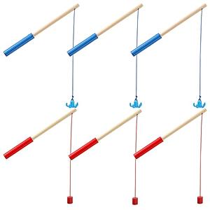 Sumind 6 Pcs Magnetic Fishing Pole Wooden Magnetic Fishing Rods with Magnet Hooks Christmas Game Toy Gifts for Birthday Party(Red, Blue,Column, Hook)