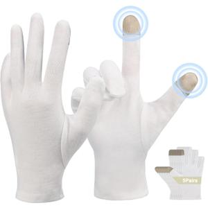 Touch Screen Gloves, 5 Pairs Archival Gloves Art Handling Gloves Film Gloves Photography Gloves White Work Gloves with Touchscreen Fingers White Cotton Gloves for Art Handling, Jewelry Large