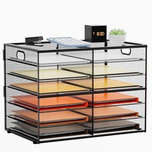 Marbrasse 7 Tier Desktop Literature Organizer, Mesh Paper Organizer Desk Organizers, File Sorter Mail Center Paper Storage Cabinet Classroom Keepers Mailbox for Office Home School, Black