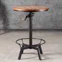 33.5-39.4 Inch Tall Industrial Bar Table-Adjustable Bar Height Bistro Whiskey Pub Table-23.7" Dia Swivel Round Wood Top Metal Base-Easily Adjusts by Crank Handle, H:34"-40"
