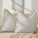 ZWJD Throw Pillow Covers 20x20 Set of 2 Striped Pillow Covers with Fringe Chic Cotton Decorative Pillows Square Cushion Covers for Sofa Couch Bed Living Room Farmhouse Decor