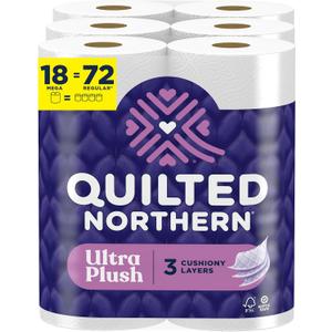 Quilted Northern Ultra Plush Toilet Paper, 18 Mega Rolls = 72 Regular Rolls, 3X Thicker*, 3 Ply Soft Toilet Tissue