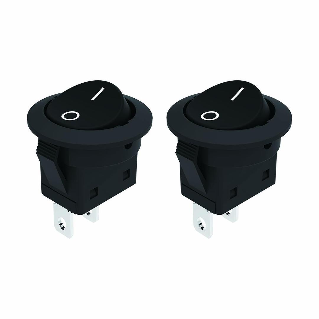 JD 2pcs 6A Power Switch 125V/250V AC Electric Round Rocker Switches ON/Off Switch 2Pins Toggle Switch with UL Certificate
