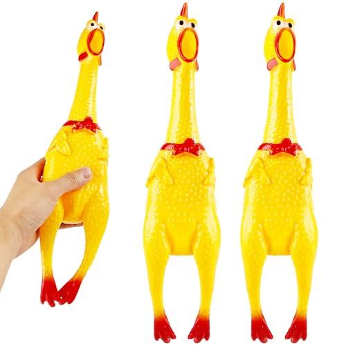 Plukeen 3 Pack Large Squeeze Screaming Rubber Chicken 16 Inch Yellow Squawking Chicken Rubber Squeaky Chicken Toy for Kids Adults Dogs Pets Prank Novelty Toy