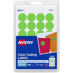 Avery Colored Dot Stickers, Removable Print or Write Circle Labels, 3/4 Inch, 1008 Neon Green Round Stickers (5468)