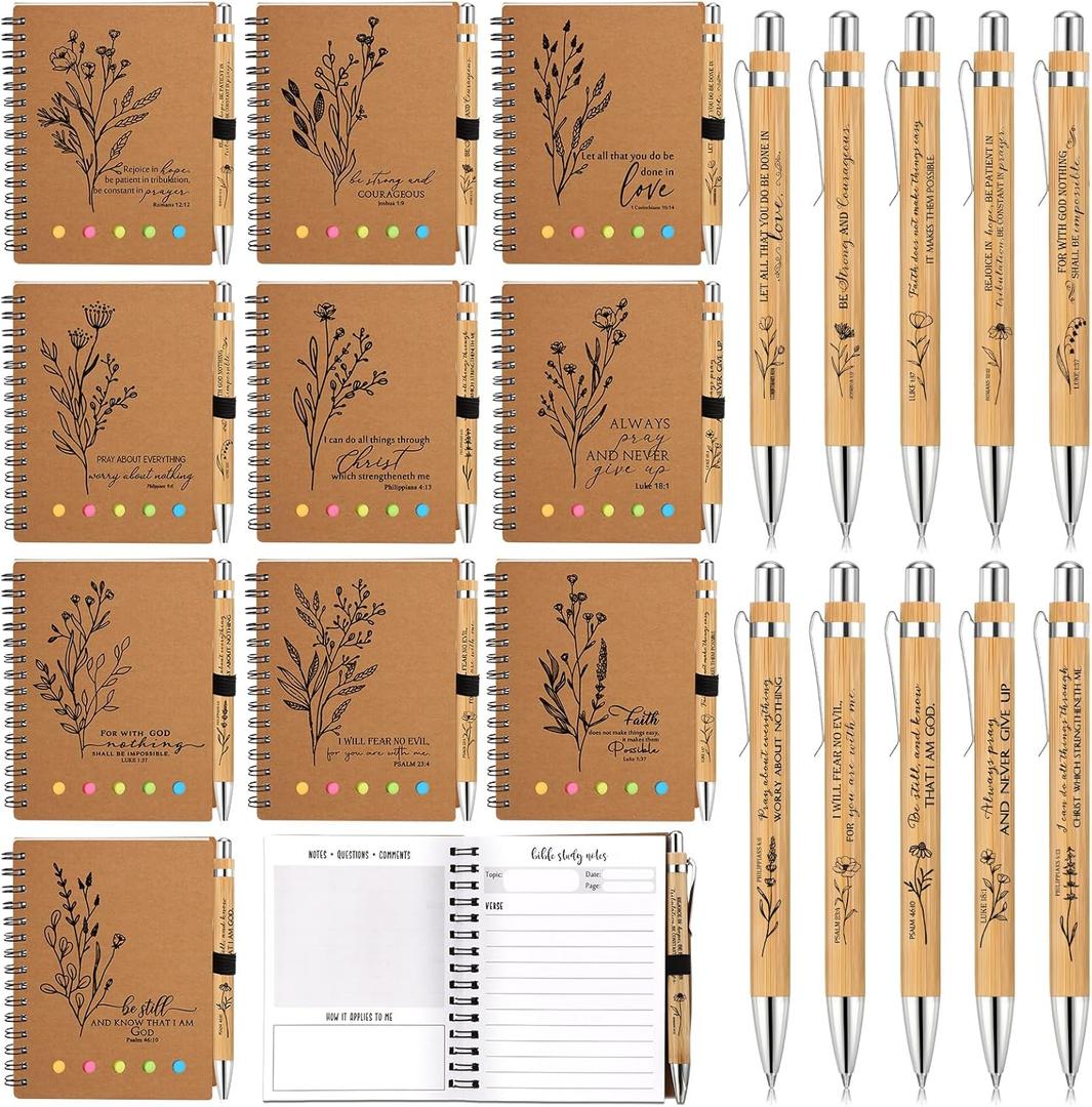 20 Pcs Christian Gift Bulk Bible Notebook with Sticky Notes Easter Prayer Journal Aesthetic Religious Spiral Notepads Pen Church Gift for Mothers Women Sunday School Teacher (Study Page Style)