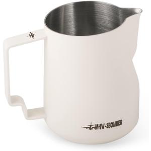 MHW-3BOMBER Milk Frothing Pitcher 12oz/350ml Milk Frother Cup Espresso Steaming Pitcher Stainless Steel Milk Frother Cup Barista Latte Art Round Spout Milk Jug White P6013W-OS