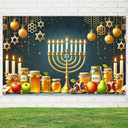 Hanukkah Banner 71 x 43 Inches Jewish Holiday Backdrop Menorah Honey Apple Wall Decor Star of David Festival Banner for Home Synagogue Classroom Celebration Backdrop