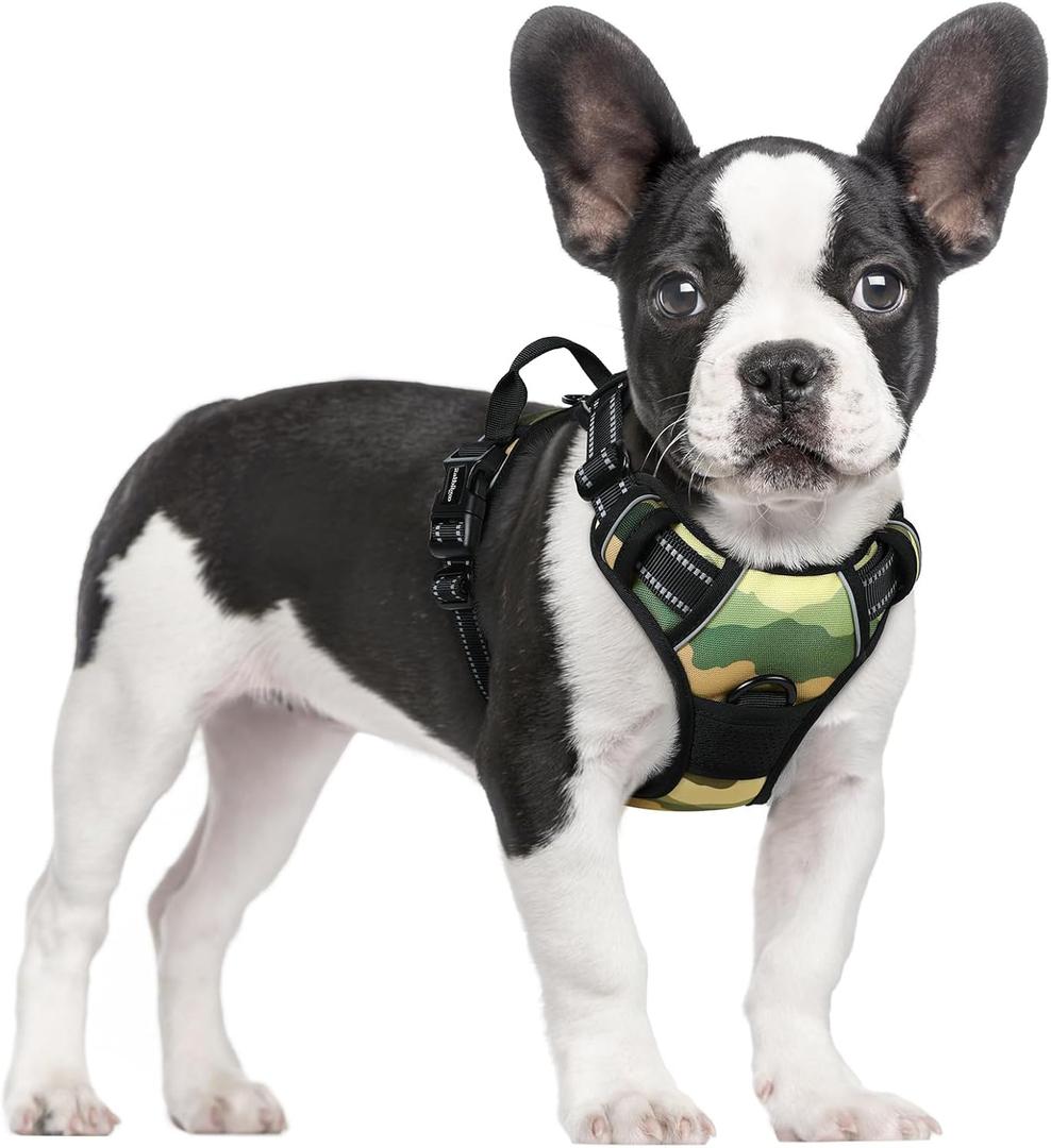 rabbitgoo Dog Harness No Pull with 2 Leash Clips, Adjustable Soft Padded, Reflective Oxford No Choke Pet Vest with Easy Control Handle for Large Dogs, Green Mountain, S