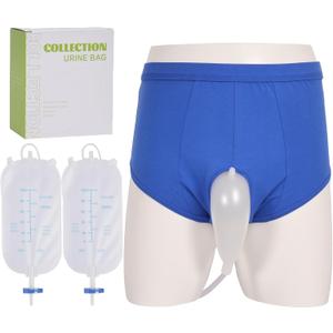 Urine Collector, Incontinence Pants for Men, Wearable Urine Collection Bag for Men, Men's Portable External Catheter Device with Two 500ml Urine Bag Reusable, Portable Leak Proof Leg Pee for Elder, L