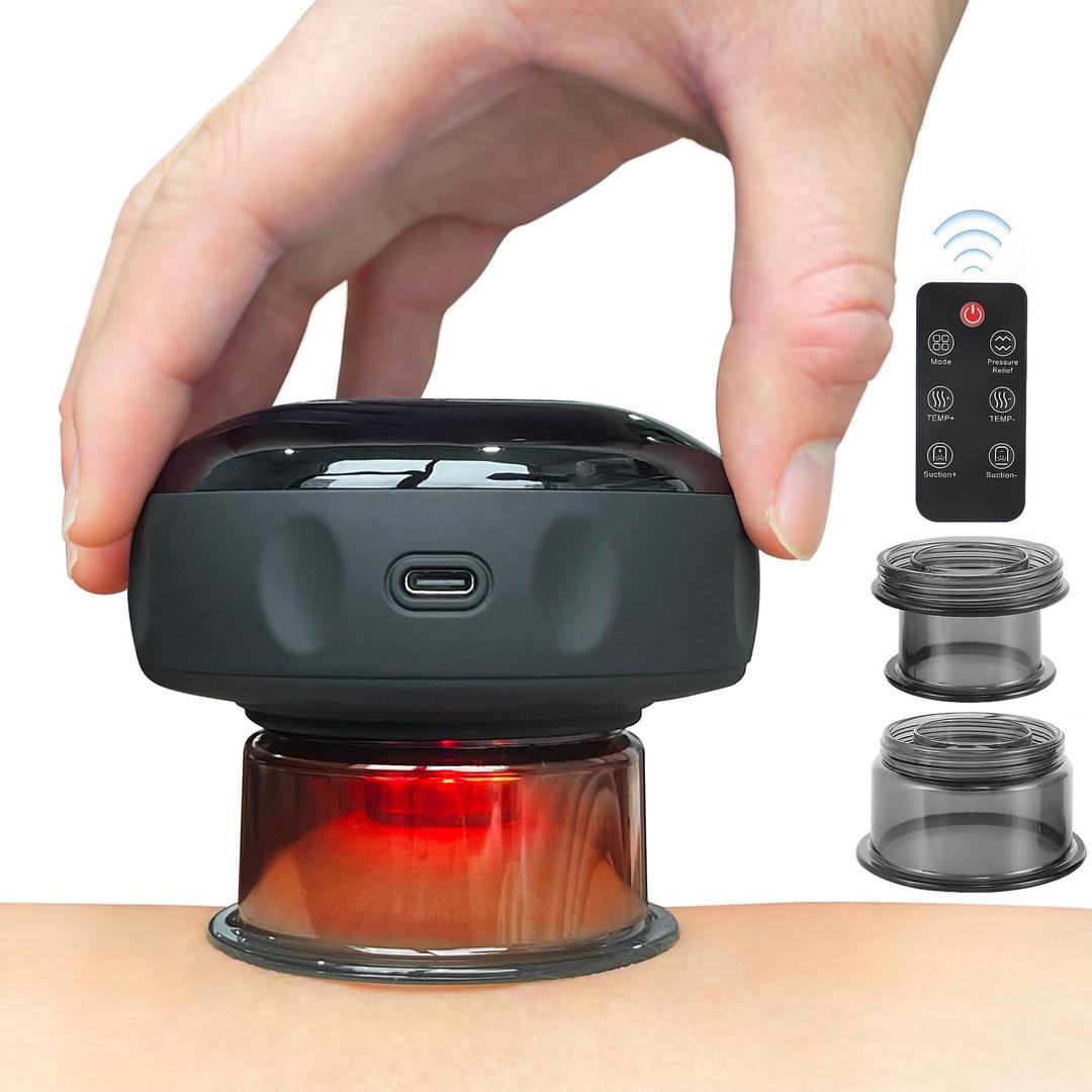 Becommend 5-in-1 Remote Cupping Kit for Massage Therapy with 20-Level Suction & Heat, Red Light  Cupping Set with 2 Replaceable Cups for Back Pain, Knots, Soreness Relief (Black)