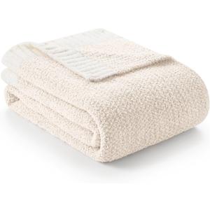 Snuggle Sac Buttery Ivory Throw Blanket for Couch, Reversible Super Soft Knitted Blankets, Warm Cozy Knit Fuzzy Plush Lightweight Throws Dupes for Sofa, Bed, Picnic, Ivory, 50 x 60 inches (Throw(50"x 60"), Heather Ivory)