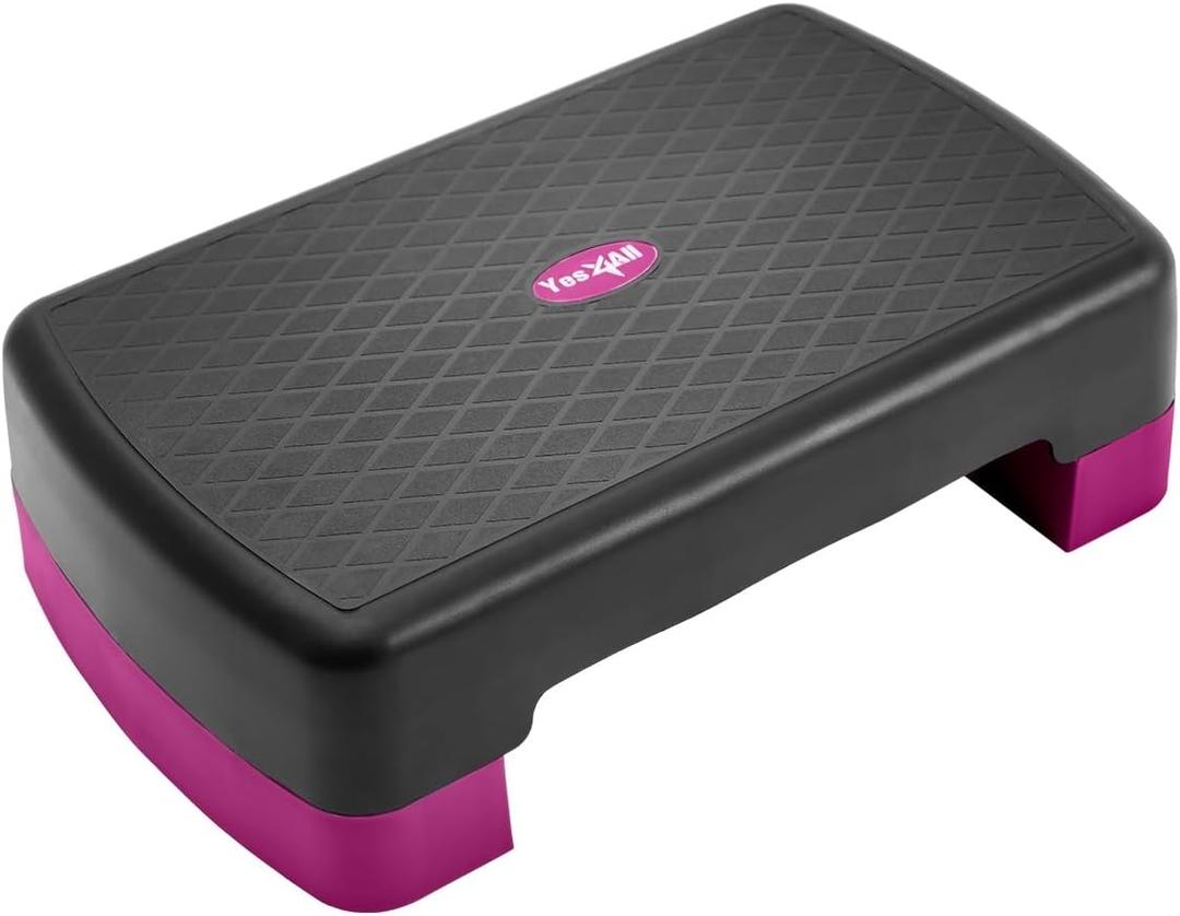 Yes4All 18.9" Aerobic Exercise Step Platform with 2 Risers, Adjustable Height Workout Stepper 3" 5.1" for Home Gym (D. Purple/Black)