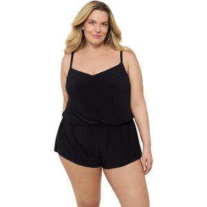 Aqua Green Women's Standard V-Neck Blouson Romper (Large, Black)
