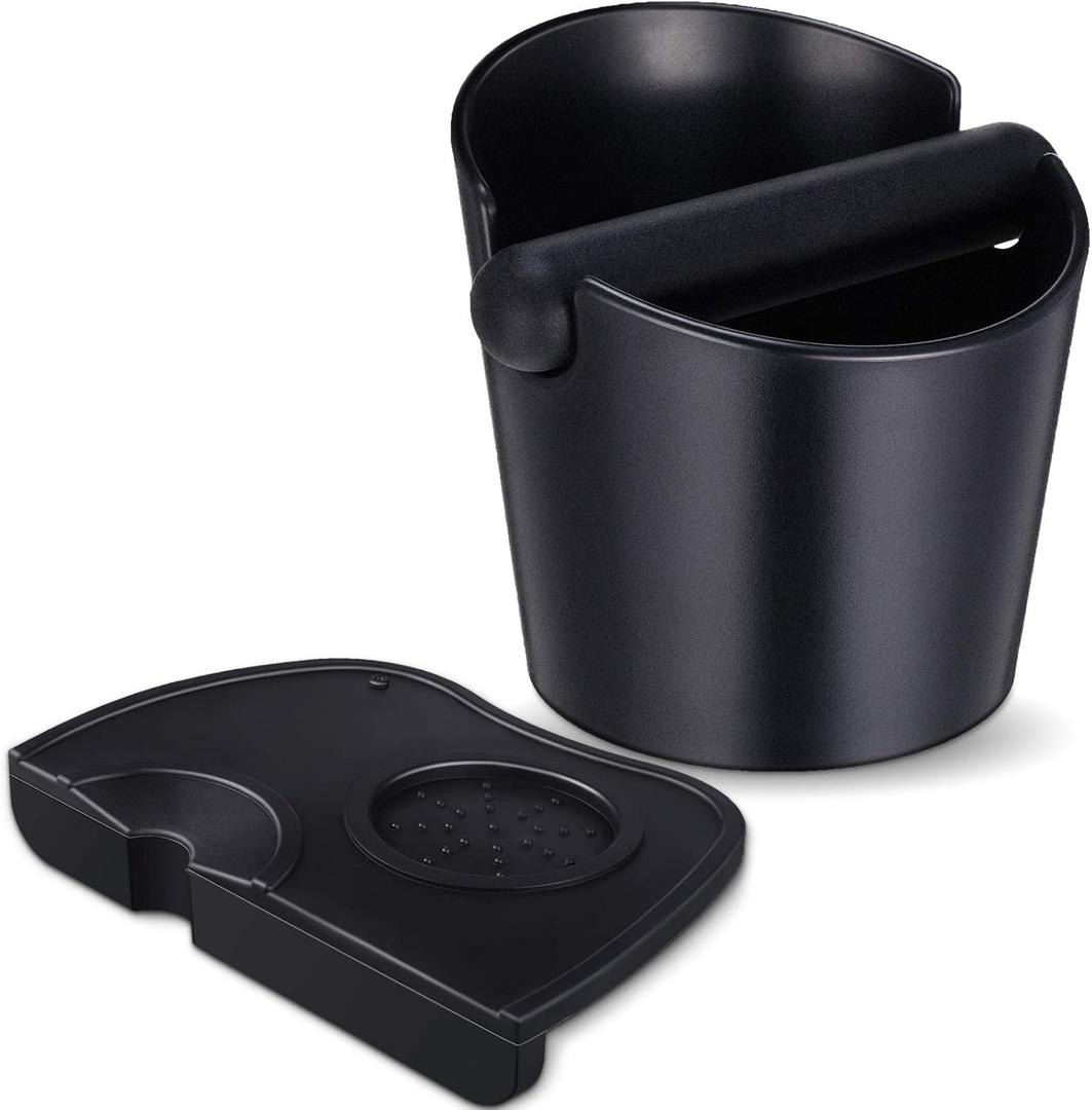 Set of 2 Pieces Espresso Knock Box and Coffee Tamper Mat Reliable Barista Tools with Removable Knock Bar Non-slip Base Food Safe Silicone Espresso Tamper Mat for Barista Bar Shop Worktop
