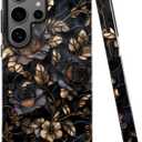 Case for Samsung Galaxy S25 Ultra,Stained Glass Gold Dark Academia Flower Phone Case Military-Grade Drop Protection Cover for Women Girl - Glossy