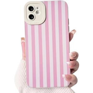 NITITOP Compatible for iPhone 12 Case Cute Stripe - Pink