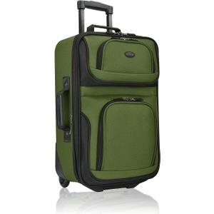 U.S. Traveler Lightweight Rolling 20" Carry On Luggage Softside Suitcase, Green, 2 Wheel Single