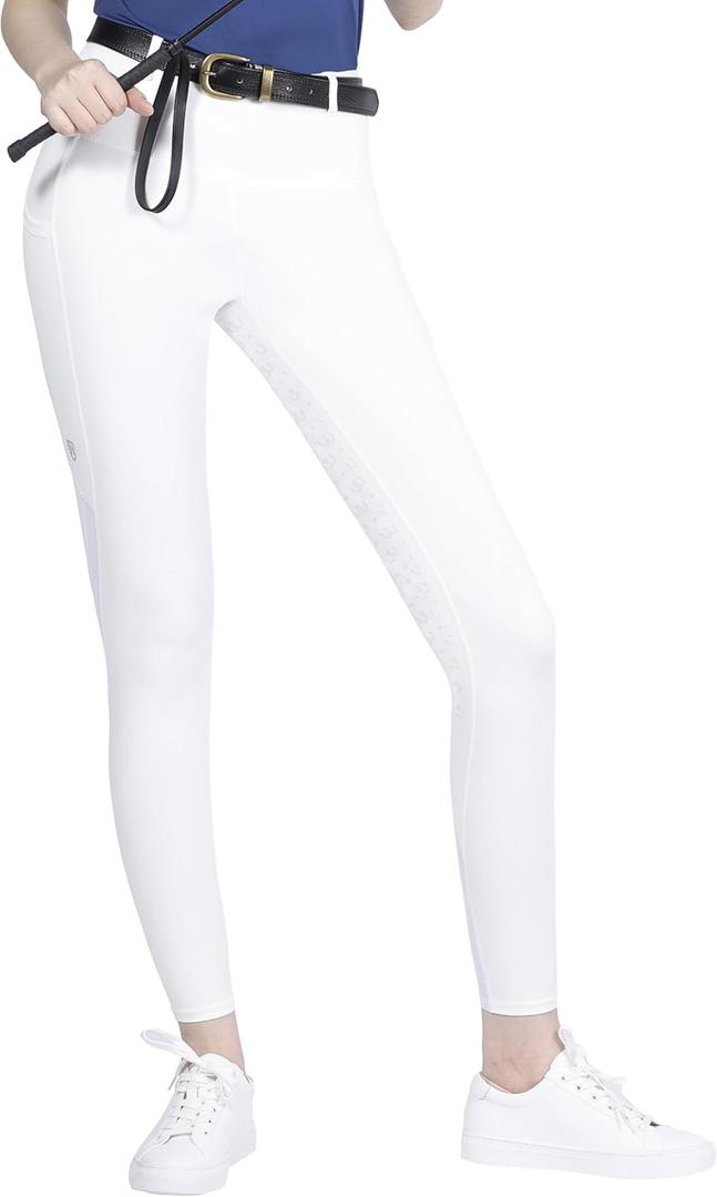 Harrison Howard Women's Full Seat Riding Tights Active Silicon Grip with Mesh Horse Riding Pants for Women (Oval White) S