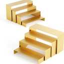 Black Matte Metal Display Stand,8 Pcs 2 Set Display Risers, Metal Rectangular Display Shelf for Showcase, Dessert, Toys, Perfume (8Pcs-Gold, L7''x8''x9)