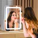 halumao Vanity Mirror with Lights, 14.5" Light Up Makeup Mirror, LED Makeup Mirror with Lights for Bedroom Tabletop, Smart Touch Control 3 Colors Dimmable, 360 Rotation