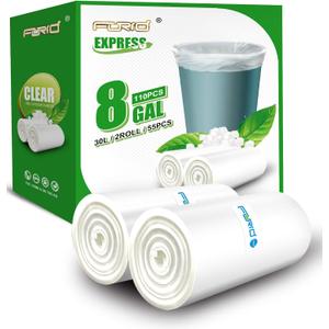 FORID Clear Trash Bags, 8 Gallon Garbage Bags, Wastebasket Bin Liners 110 Count Plastic Trash Bags for Bathroom Bedroom Office Garbage Can 30 Liters - Durable & Thick Trash Bag - Medium