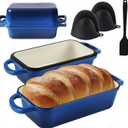 11x5 Inch Blue Cast Iron Loaf Pan with Lid,Large 5.8 Qt Dutch Oven Bread Sourdough Loaf Pan for SourdoughEven Heat Distribution Dutch Oven Bread Pan for Homemade Bread, Meatloaf