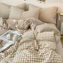 Nayoroom Gingham Duvet Cover Queen Size Brown Tan Plaid Checkered Comforter Cover Grid Farmhouse Bedding Set 3 Pcs Soft Breathable Washed Microfiber Gifts for Women Men