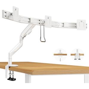 Triple Monitor Mount with Crossbar Handle, Fully Adjustable 3 Monitor Desk Mount, VESA 75x75/100x100, Aluminum, White